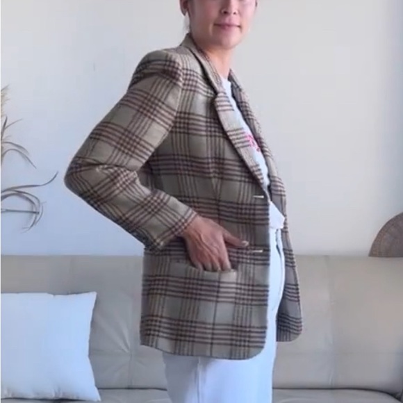 Vintage Check wool blend blazer in pale moss and red - Picture 2 of 2